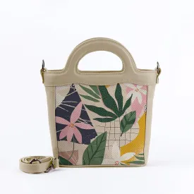 Beige Top Handle Handbag Leafs