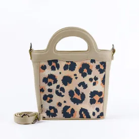 Beige Top Handle Handbag Orange Cheetah
