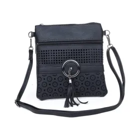 BLACK FLOWER & SQUARE PATTERENED SHOULDER BAG