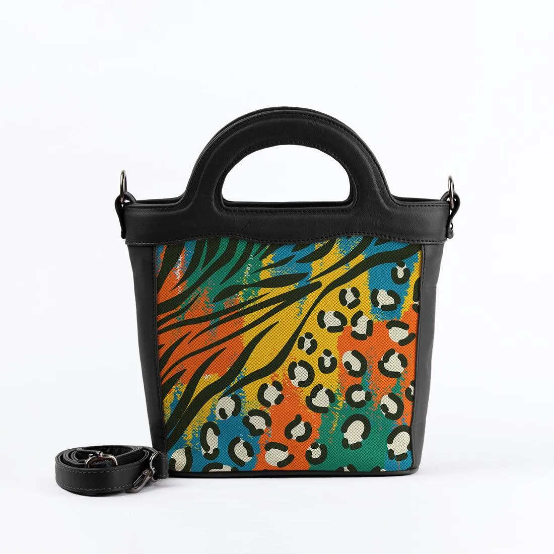 Black Top Handle Handbag African Colors