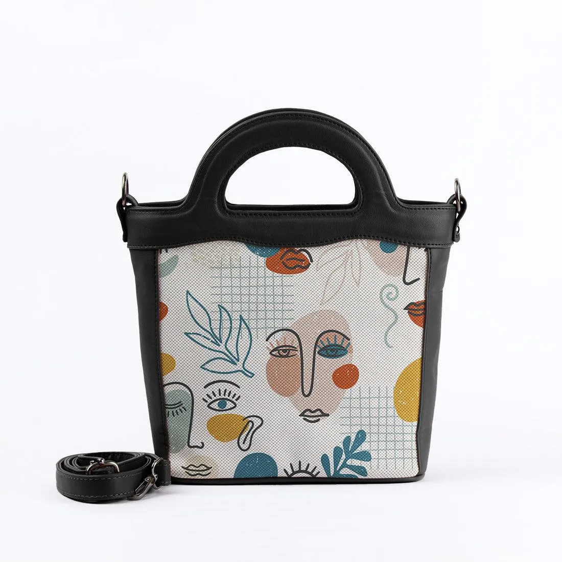 Black Top Handle Handbag Faces