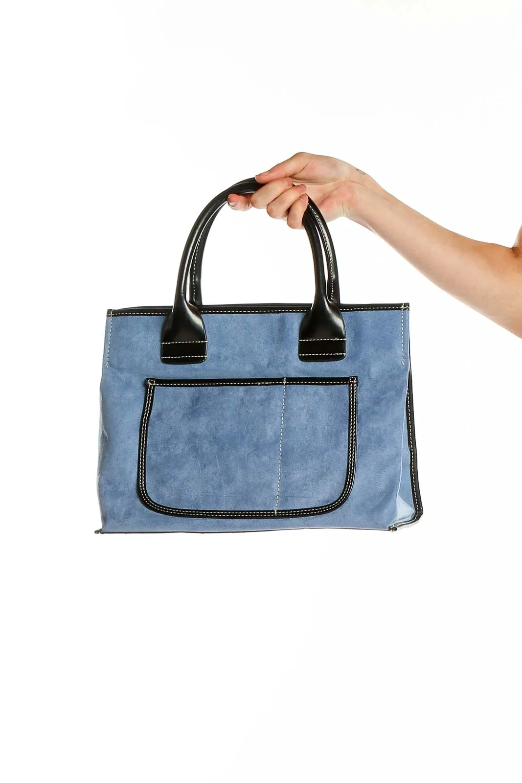 Blue Suede Structured Satchel Handbag