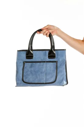 Blue Suede Structured Satchel Handbag