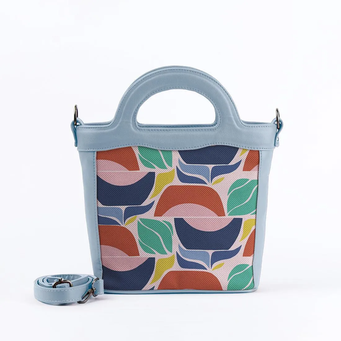 Blue Top Handle Handbag Blooming Pink