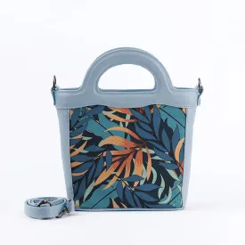 Blue Top Handle Handbag Leaves