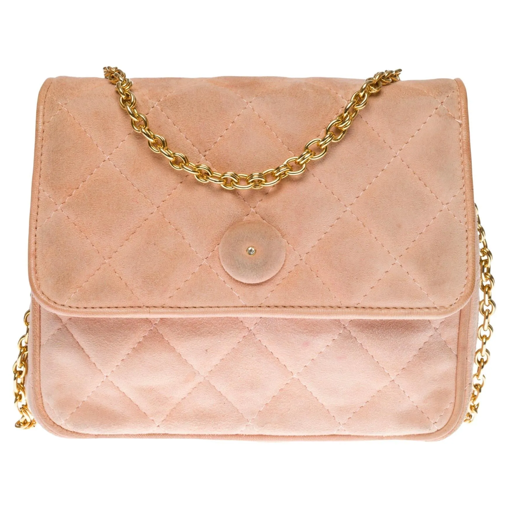 CHANEL Classic Mini shoulder flap Bag in pink quilted suede, GHW