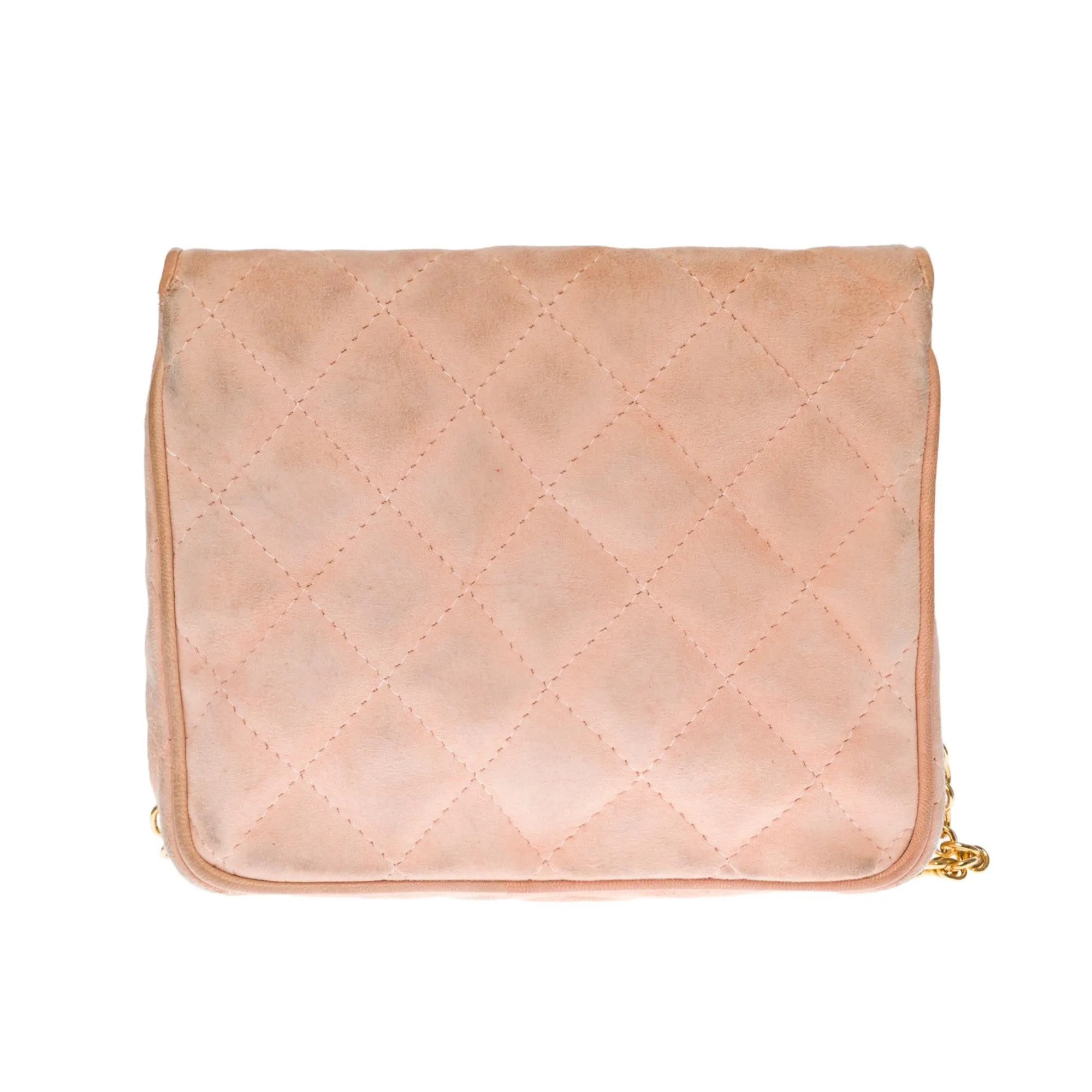 CHANEL Classic Mini shoulder flap Bag in pink quilted suede, GHW