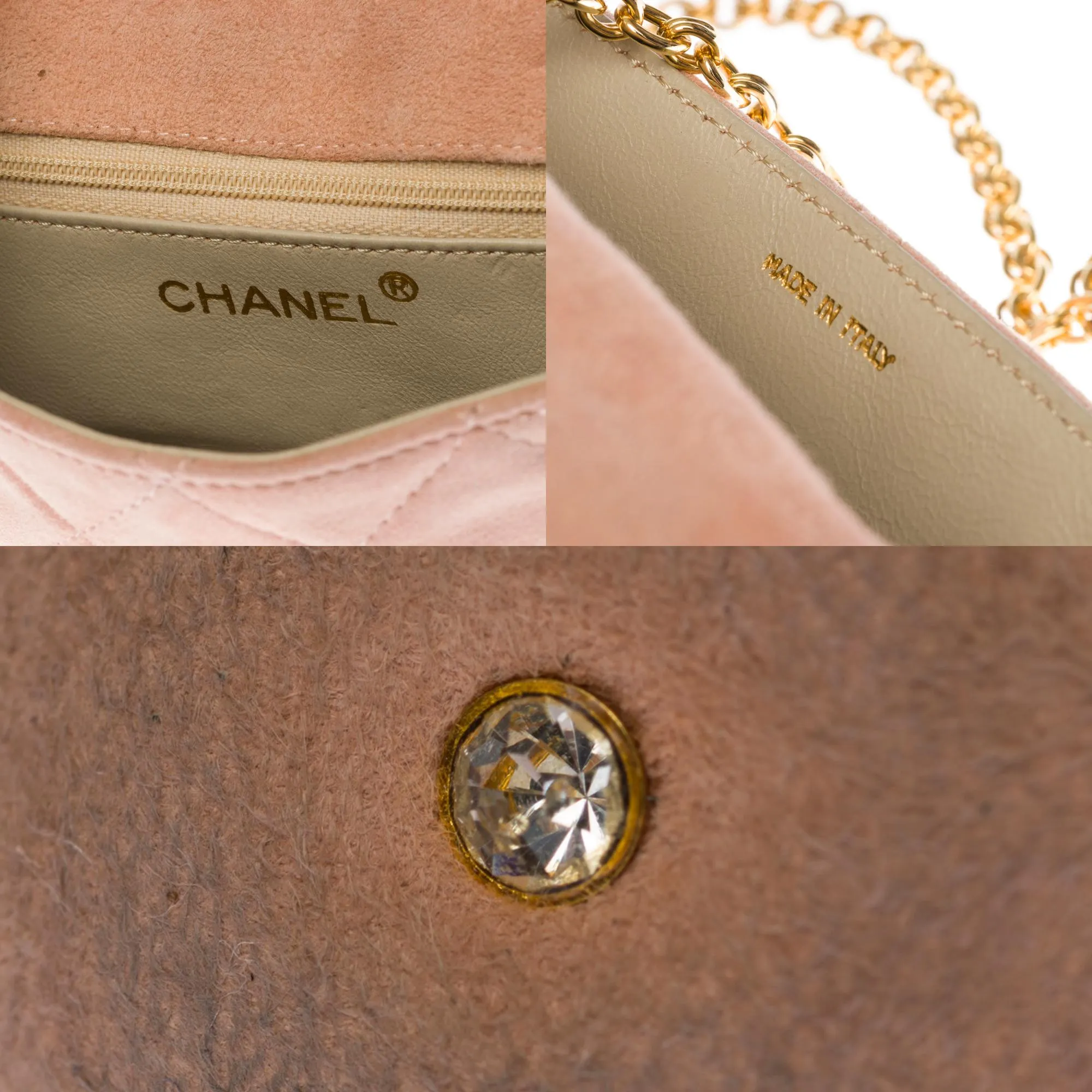 CHANEL Classic Mini shoulder flap Bag in pink quilted suede, GHW