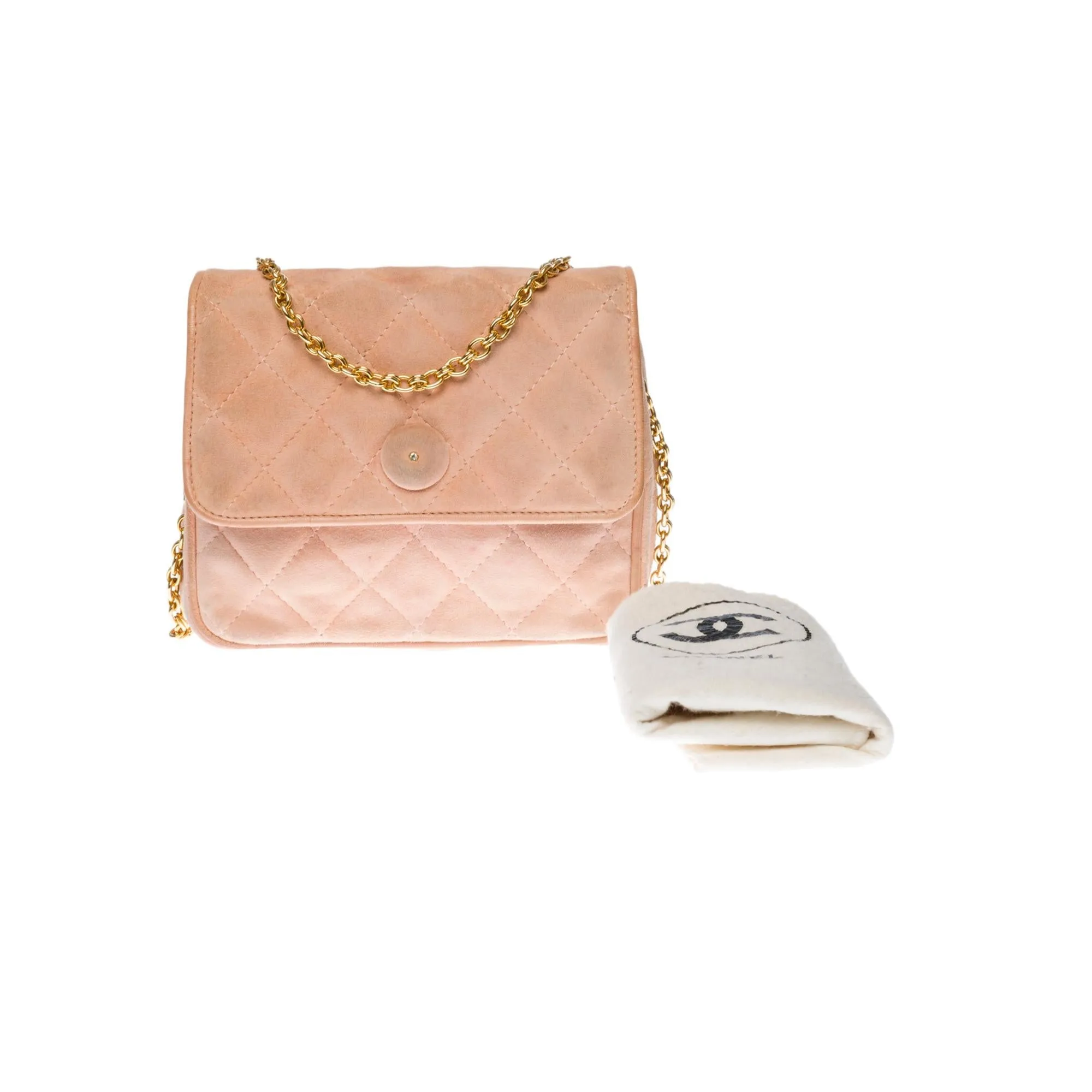 CHANEL Classic Mini shoulder flap Bag in pink quilted suede, GHW