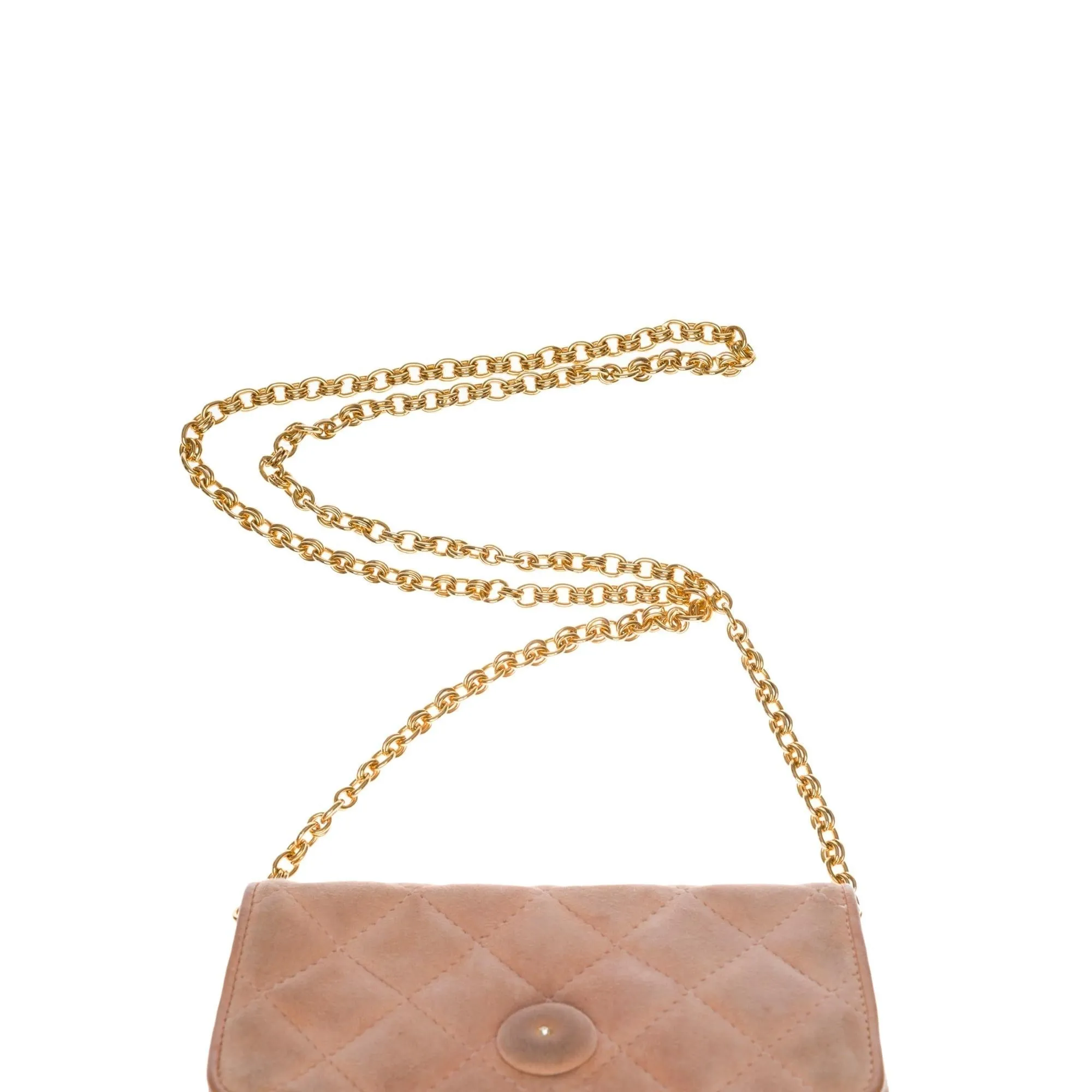 CHANEL Classic Mini shoulder flap Bag in pink quilted suede, GHW