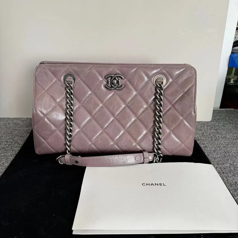 Chanel Quilted Purple Leather Chain Shoulder Bag