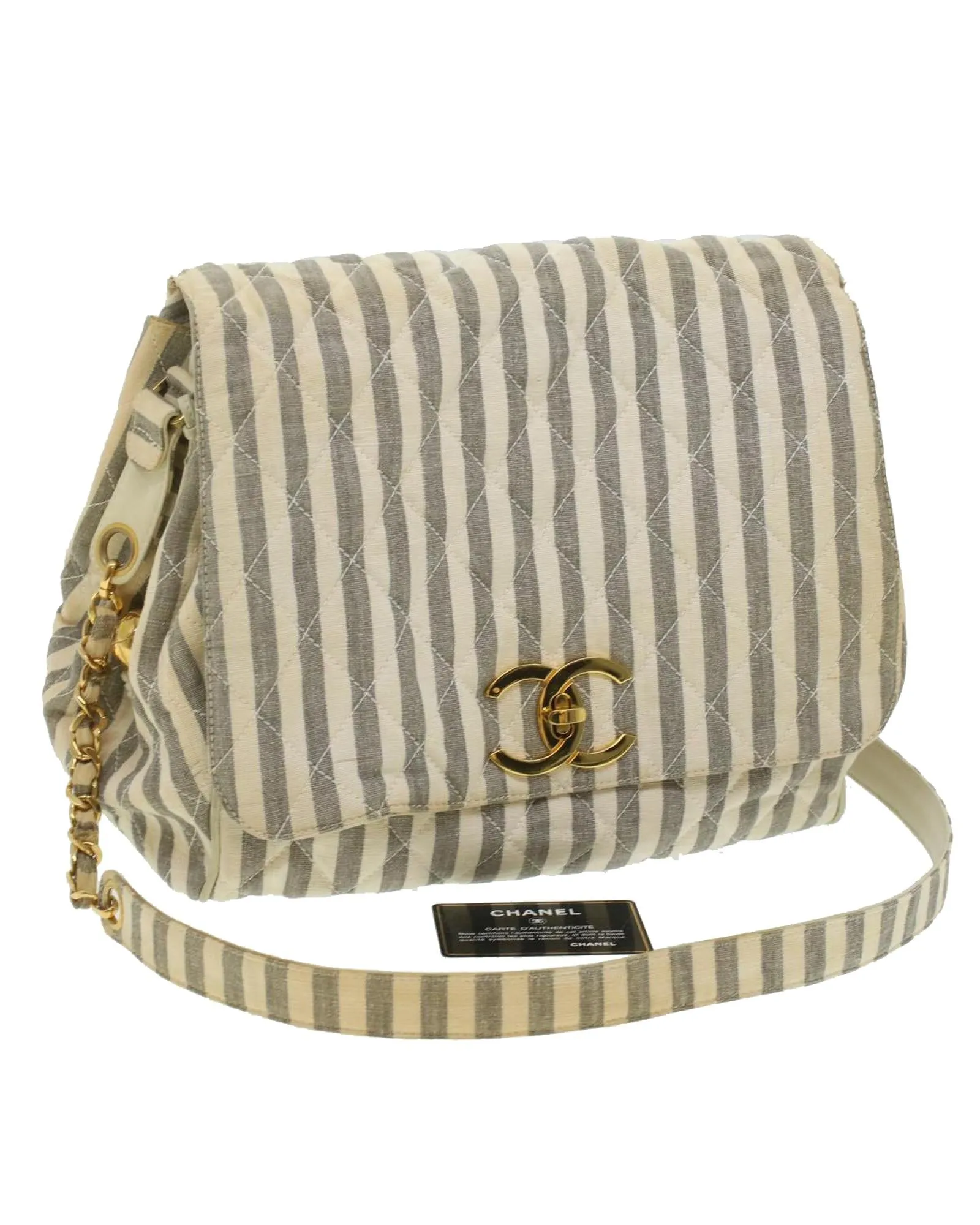 CHANEL Vintage Striped Quilted Shoulder Bag
