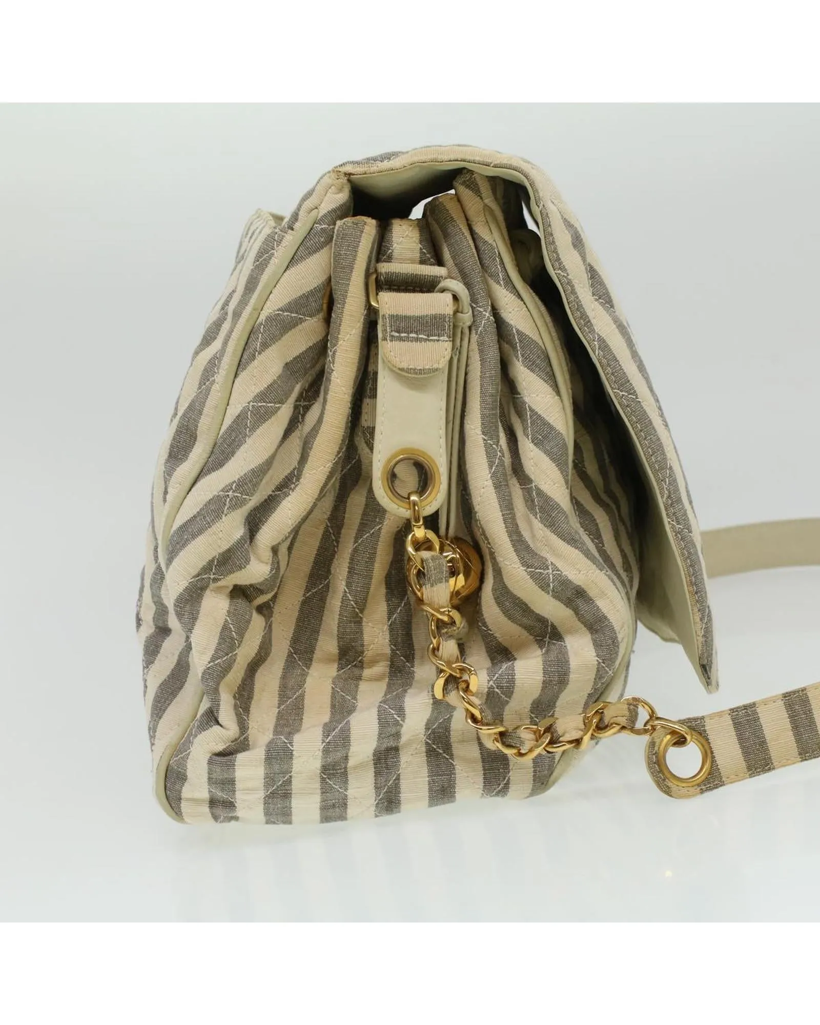 CHANEL Vintage Striped Quilted Shoulder Bag