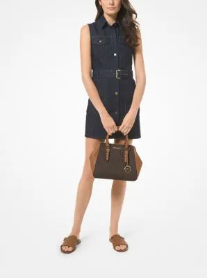 Charlotte Large Logo and Leather Satchel