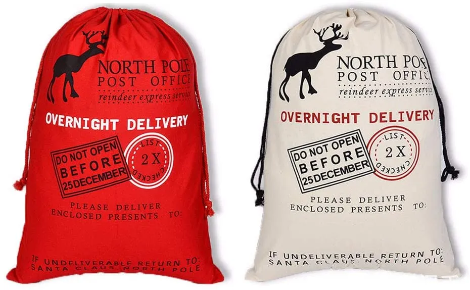 Christmas Santa Gift Sacks Stockings Large Canvas  50 cm x 70 cm Kids Gift Bag