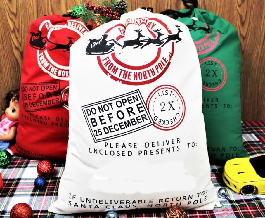 Christmas Santa Gift Sacks Stockings Large Canvas  50 cm x 70 cm Kids Gift Bag