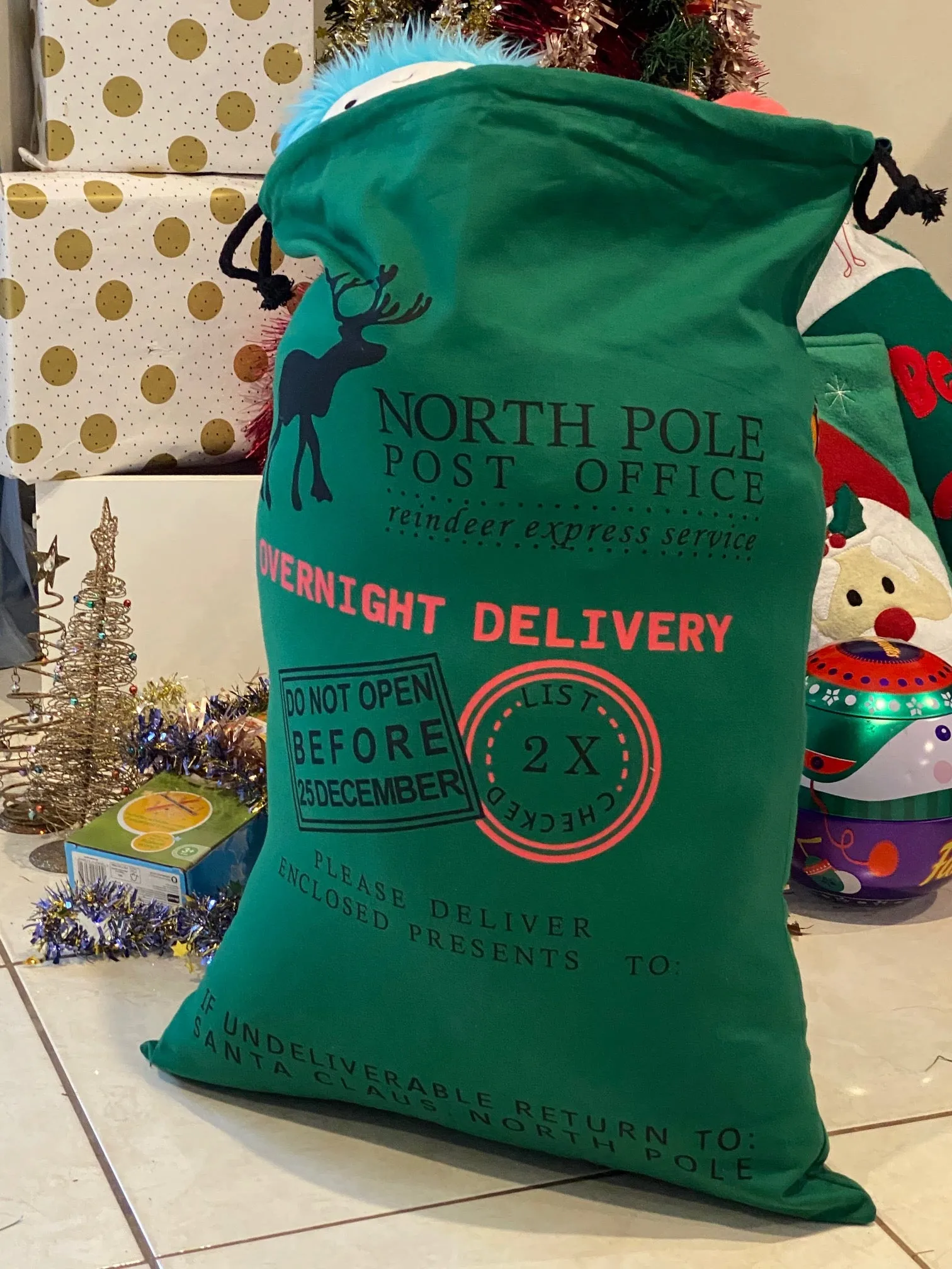 Christmas Santa Gift Sacks Stockings Large Canvas  50 cm x 70 cm Kids Gift Bag