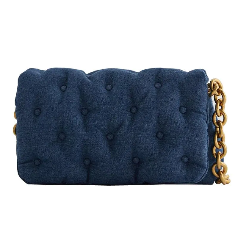 Denim & Leather Quilted Shoulder Bag