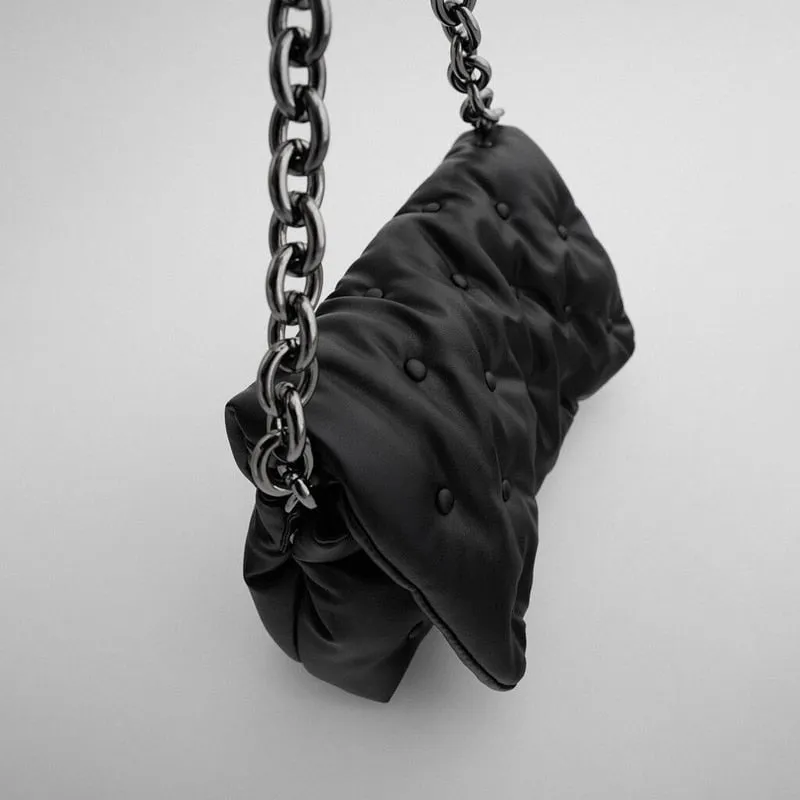 Denim & Leather Quilted Shoulder Bag
