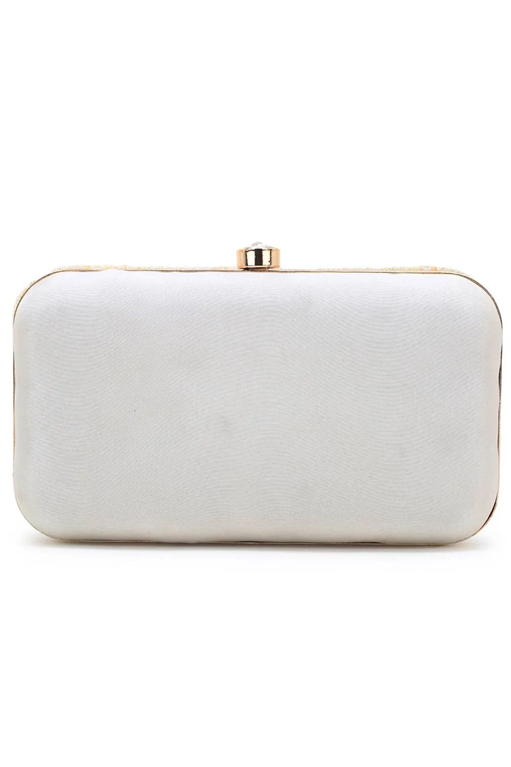 Designer Off White  Silk Geometric Clutch with Mirror Work