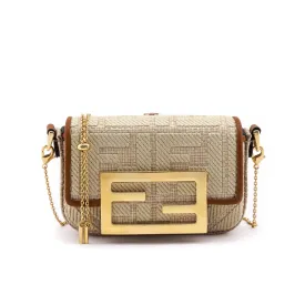 Fendi Beige Natural Raffia FF Nano Baguette Charm