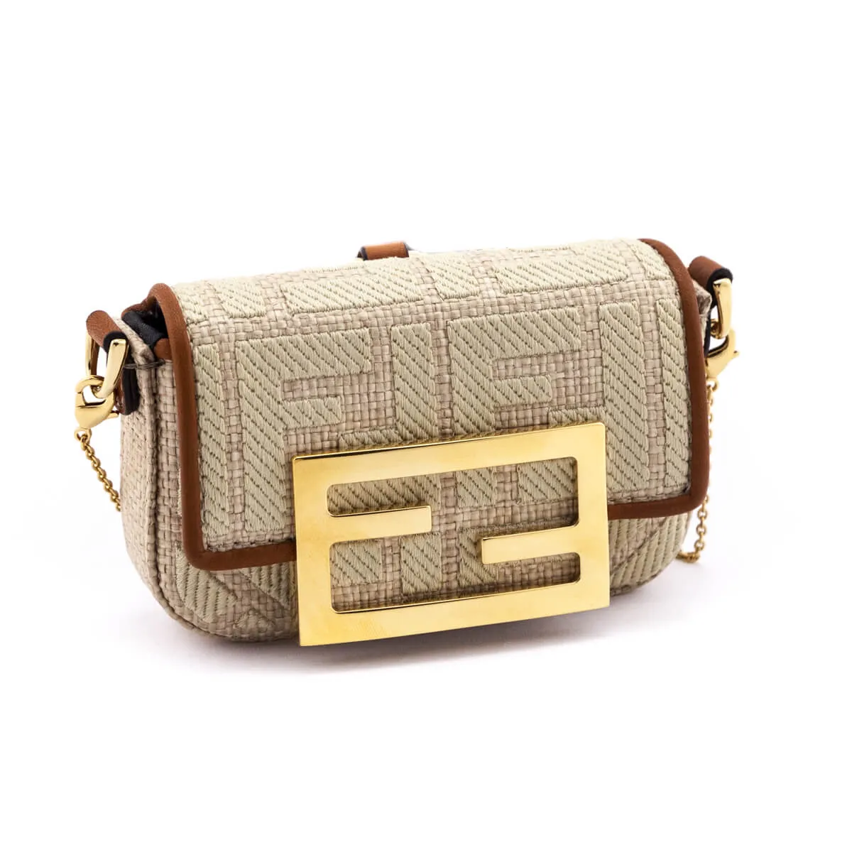 Fendi Beige Natural Raffia FF Nano Baguette Charm
