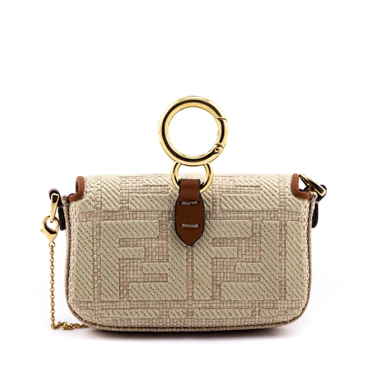 Fendi Beige Natural Raffia FF Nano Baguette Charm