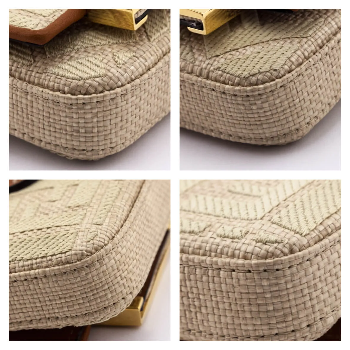 Fendi Beige Natural Raffia FF Nano Baguette Charm