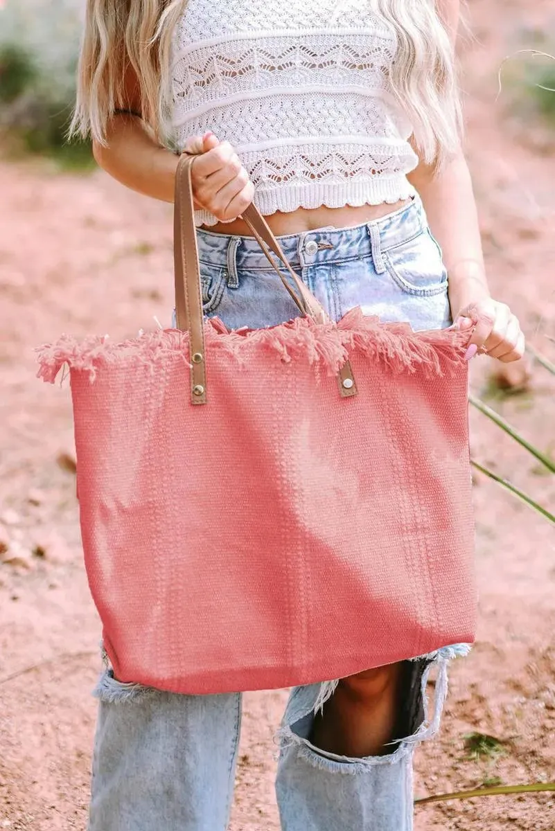 Get Summer-Ready with Our Raw Hem Canvas Pink Tote Bag
