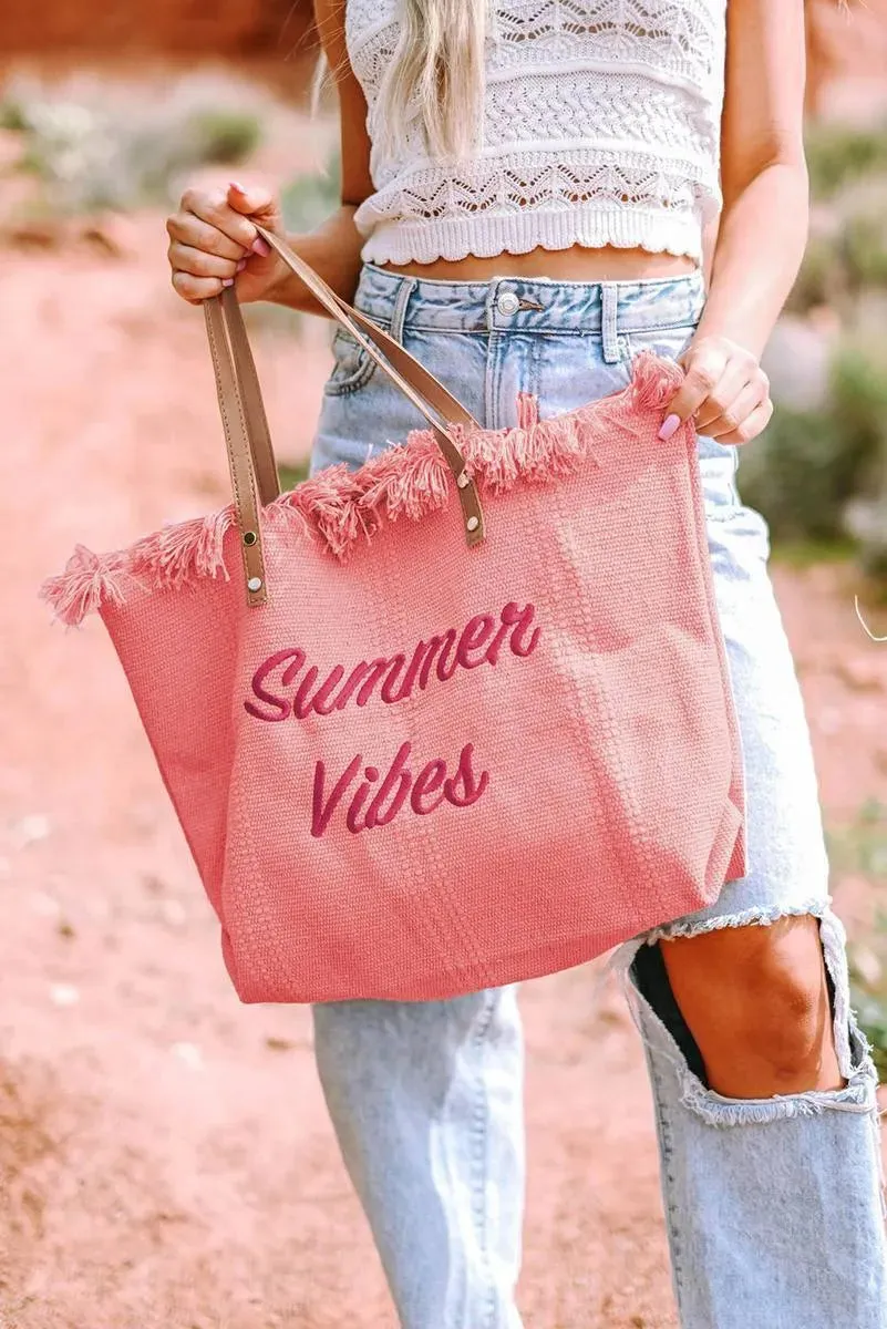 Get Summer-Ready with Our Raw Hem Canvas Pink Tote Bag