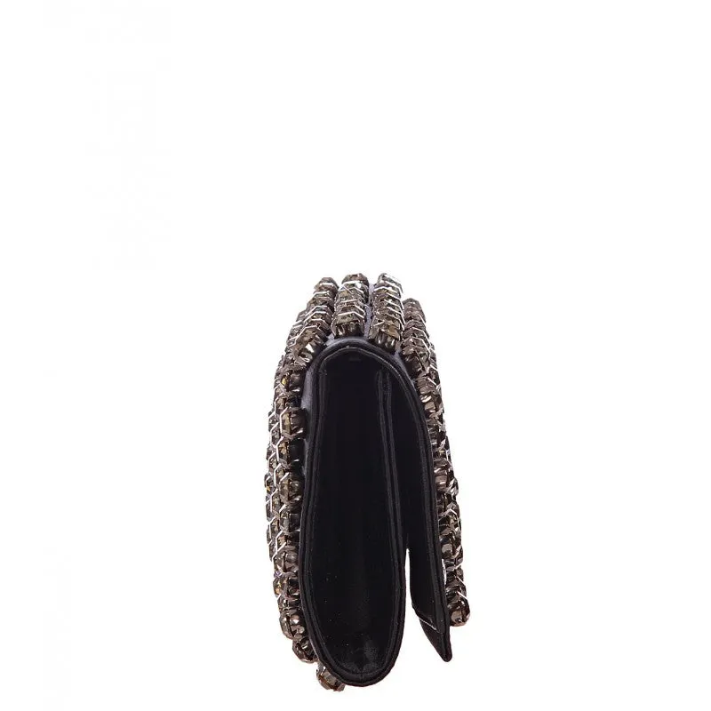 Gucci Black satin Broadway Swarovski crystal clutch bag