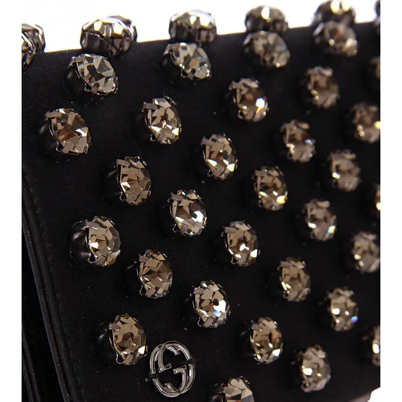 Gucci Black satin Broadway Swarovski crystal clutch bag
