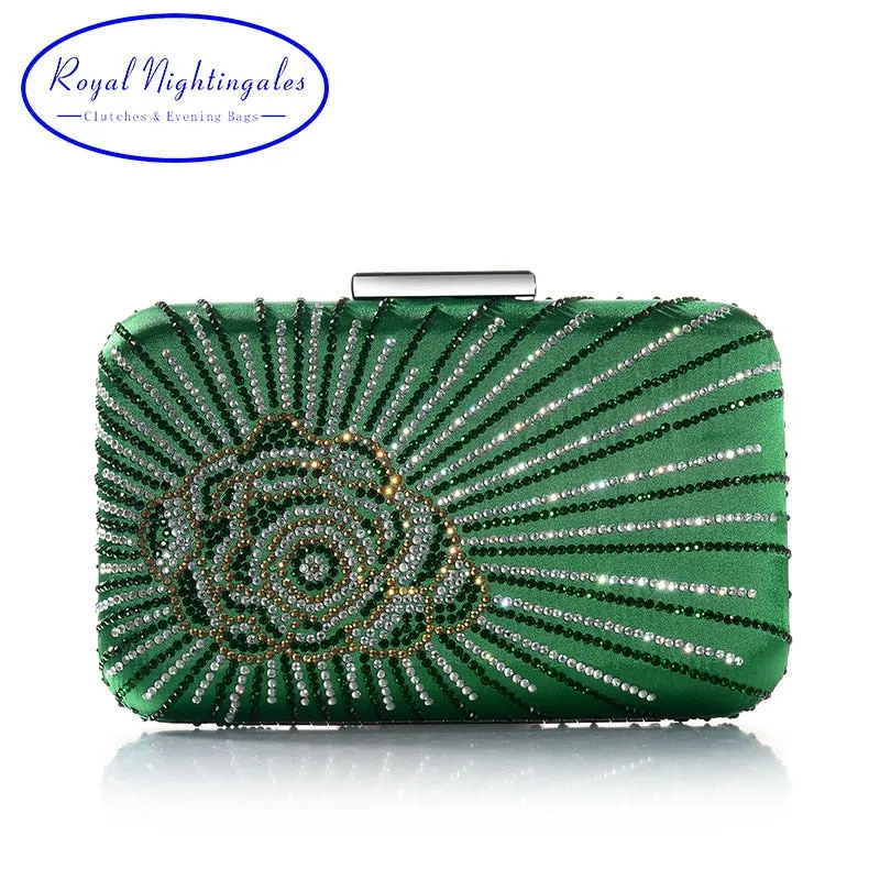 Hot New Dark Green/Purple Large Crystal Satin