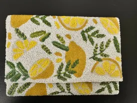 Lemon Beaded Clutch Bag
