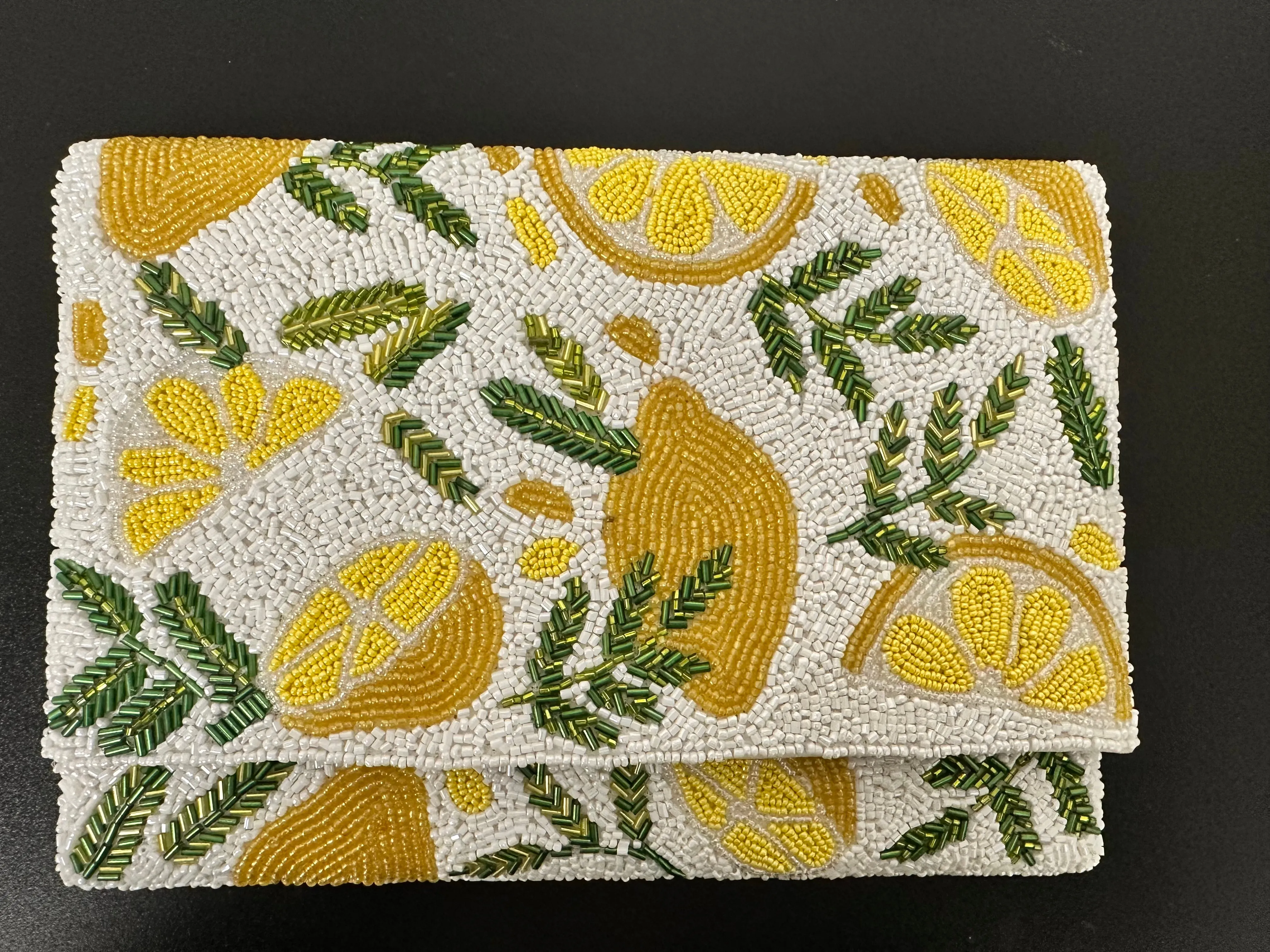 Lemon Beaded Clutch Bag