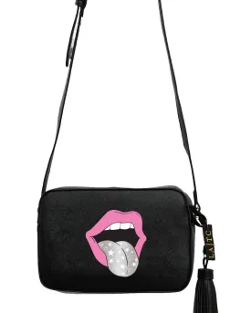 Luxurious Vegan Crossbody | Black with Pink Mouth Purse