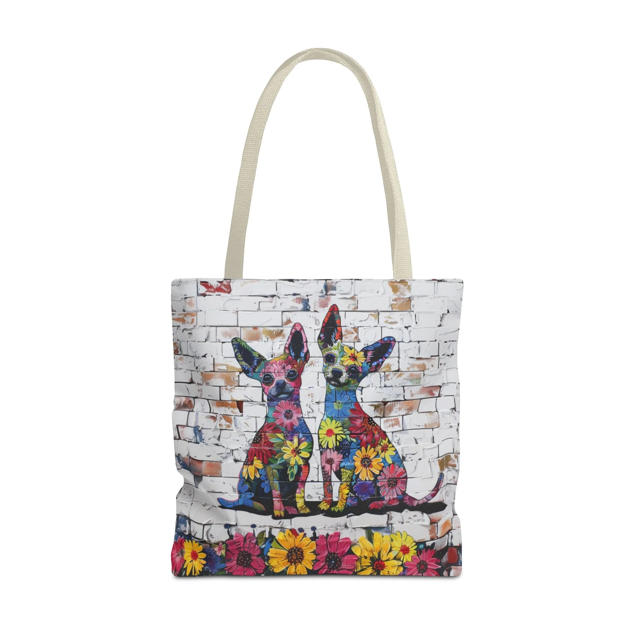Min Pin Original Edgy Floral Dog Art Themed Tote Bag