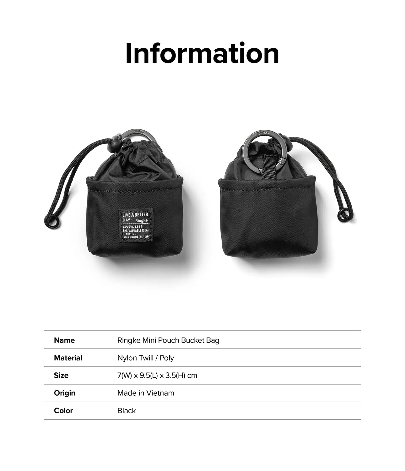 Mini Pouch [Bucket Bag] with O Ring Carabiner - Black