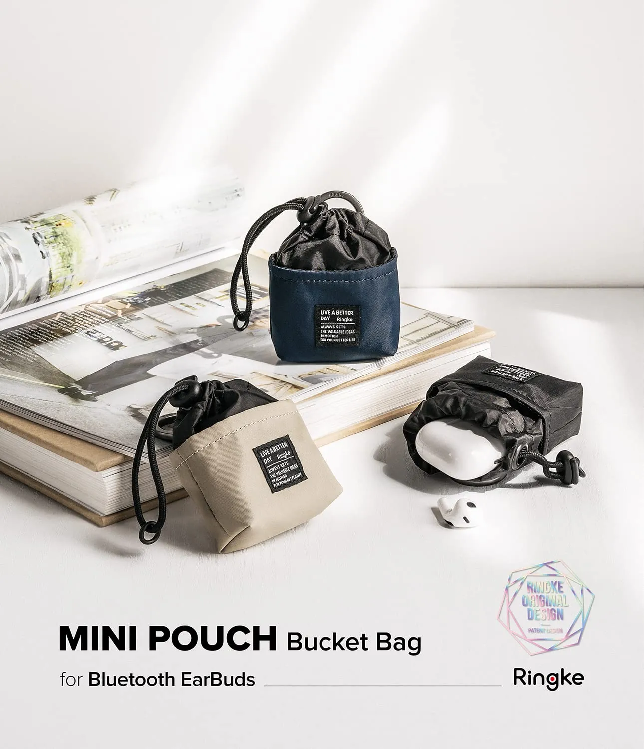 Mini Pouch [Bucket Bag] with O Ring Carabiner - Navy