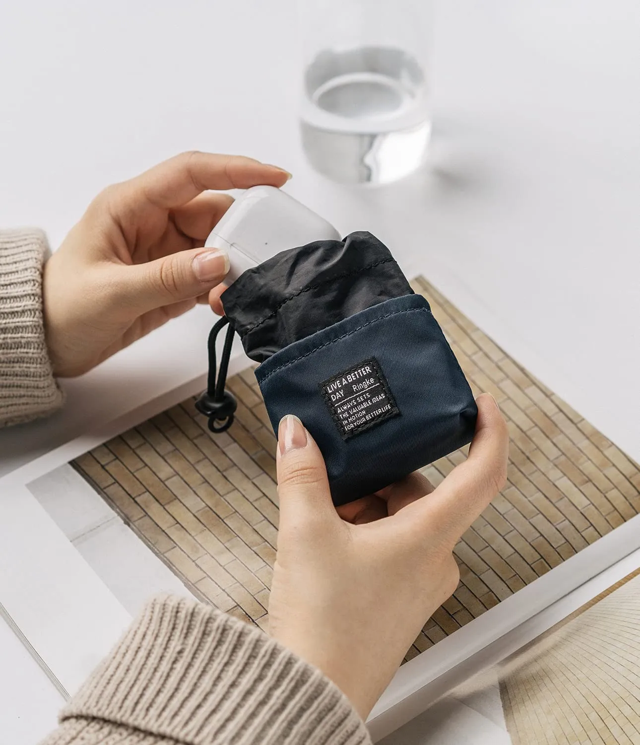 Mini Pouch [Bucket Bag] with O Ring Carabiner - Navy
