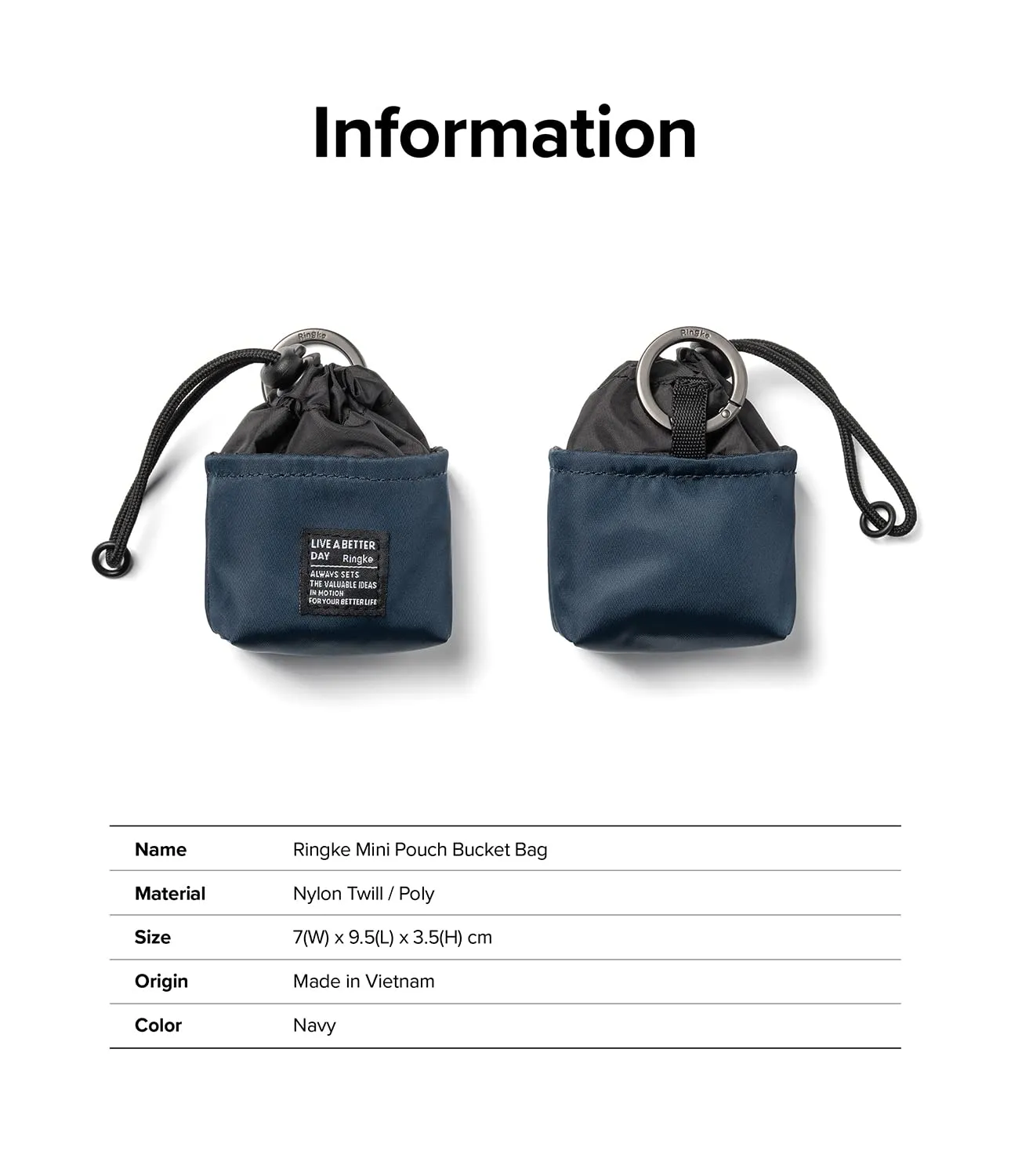 Mini Pouch [Bucket Bag] with O Ring Carabiner - Navy