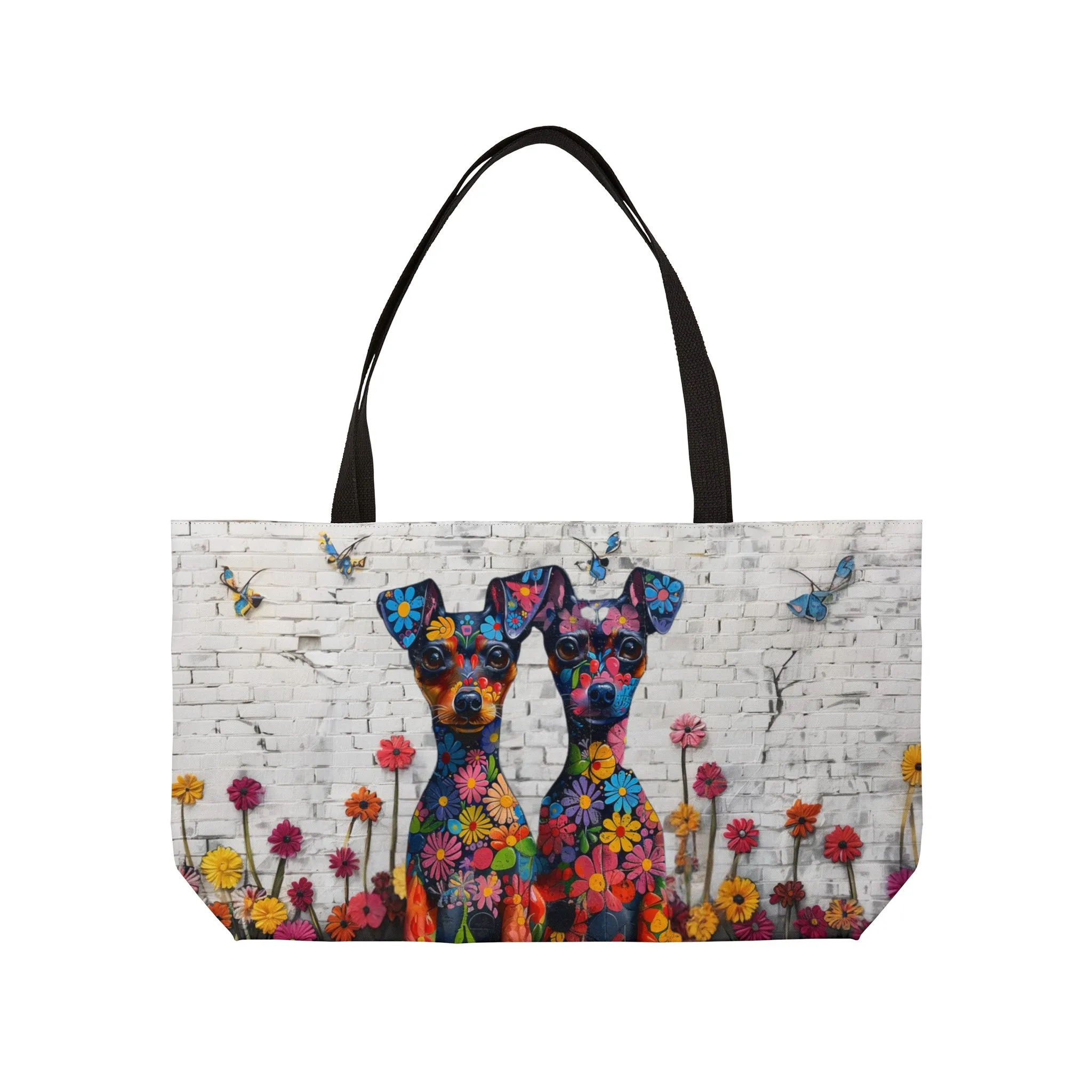 Miniature Pinscher Original Floral Dog Art Large Weekender Tote Bag