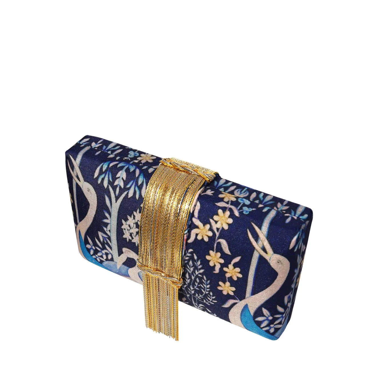 Navy Bird Fringe Clutch