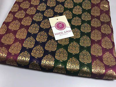 Pure Silk Indian Banarsi Floral Woven Golden Metallic Brocade 45" M260 Mtex