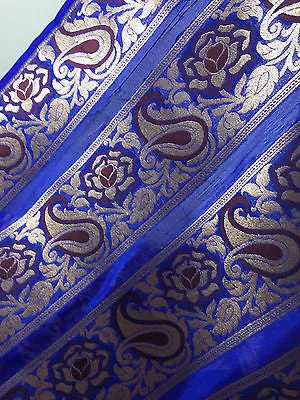 Pure Silk Indian Banarsi Floral Woven Golden Metallic Brocade 45" M260 Mtex