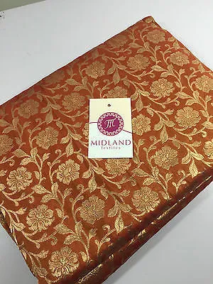 Pure Silk Indian Banarsi Floral Woven Golden Metallic Brocade 45" M260 Mtex