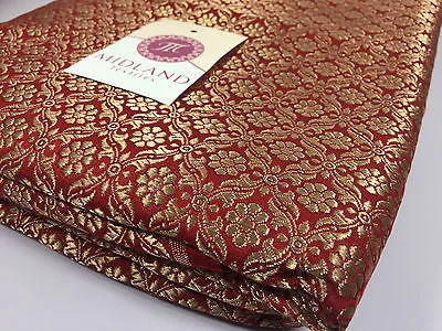 Pure Silk Indian Banarsi Floral Woven Golden Metallic Brocade 45" M260 Mtex