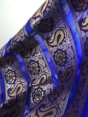 Pure Silk Indian Banarsi Floral Woven Golden Metallic Brocade 45" M260 Mtex