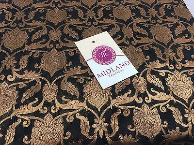 Pure Silk Indian Banarsi Floral Woven Golden Metallic Brocade 45" M260 Mtex