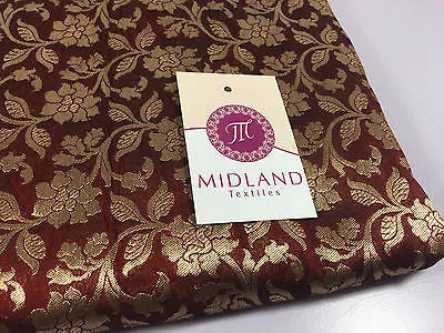 Pure Silk Indian Banarsi Floral Woven Golden Metallic Brocade 45" M260 Mtex